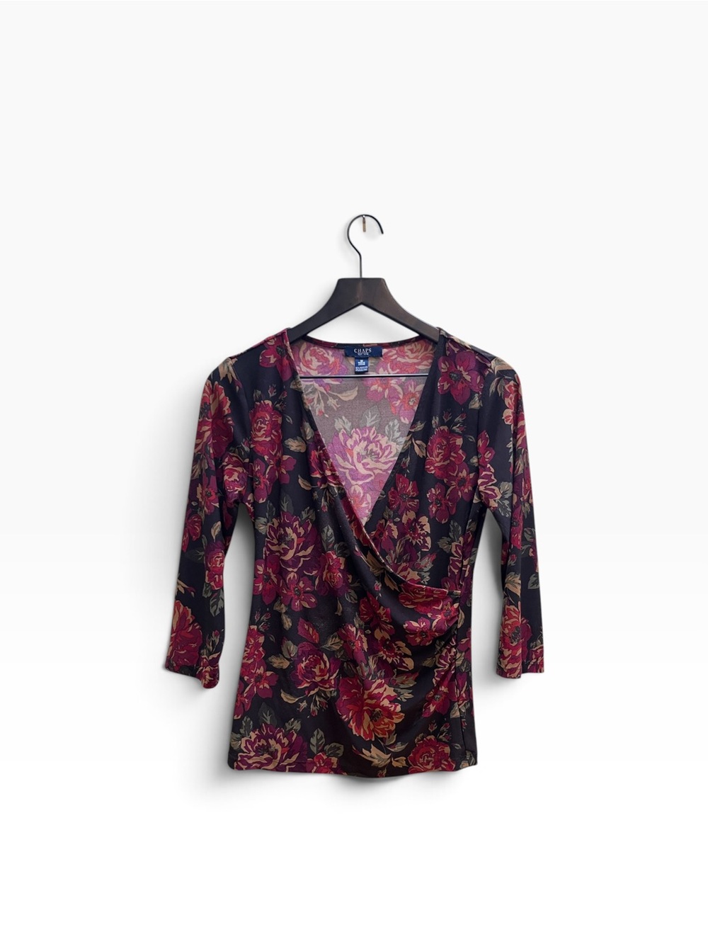 Chaps vintage Floral Surplice Top - Wine Floral size medium - Picture 3 of 10